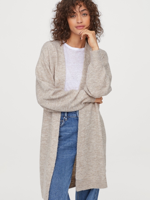 

H&M Women Beige Solid Long Cardigan