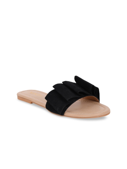 

GNIST Women Black Solid Suede Open Toe Flats