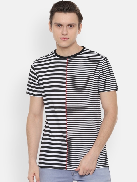 

People Men White Striped Round Neck T-shirt