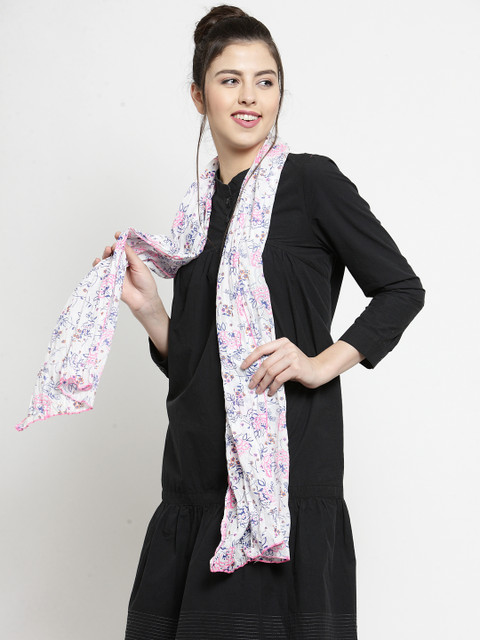 

J Style Women White & Pink Printed Stole