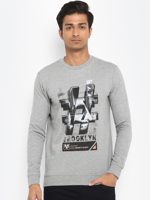 

Mufti Men Grey Melange Printed Sweatshirt