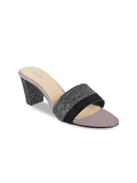 

Mochi Women Black & Silver-Toned Colourblocked Heels