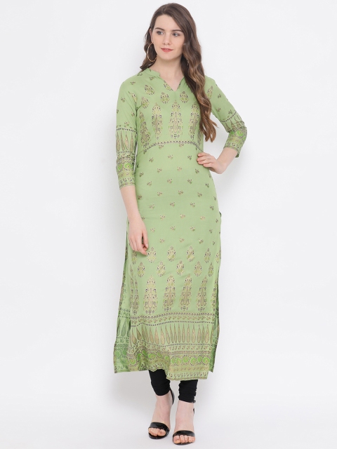 

Indian Virasat Women Green Printed Straight Kurta
