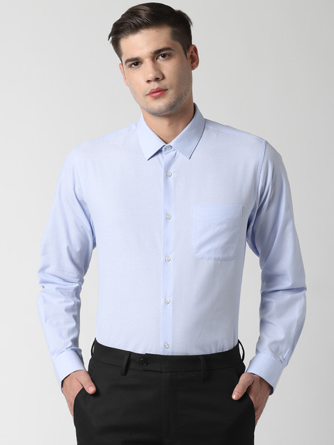 

Peter England Men Blue Regular Fit Self Design Formal Shirt