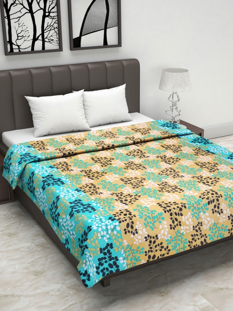 

Divine Casa Brown & Turquoise Blue Floral AC Room 110 GSM Double Bed Dohar
