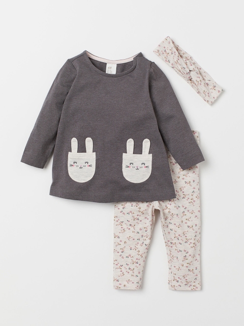 

H&M Girls 3 Piece Jersey Set, Grey