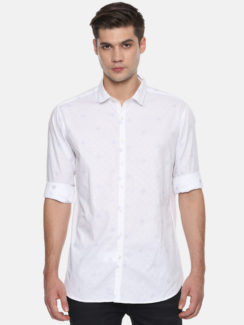 

V Dot Men White & Blue Slim Fit Printed Casual Shirt