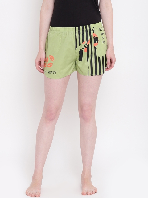 

La Intimo Women Green & Black Printed Lounge Shorts BOLIF004PA0