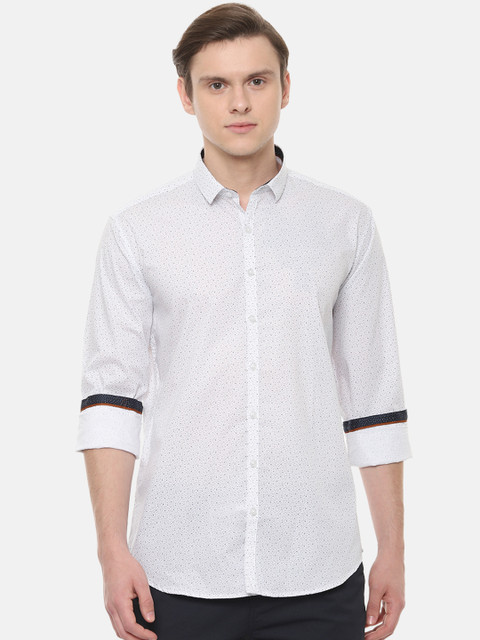 

V Dot Men White & Blue Slim Fit Printed Casual Shirt