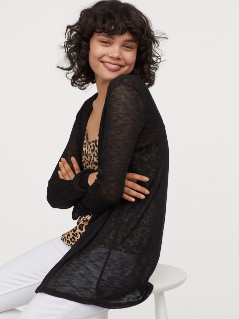 

H&M Women Black Solid Loose-Knit Sustainable Cardigan