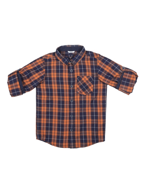 

Allen Solly Junior Boys Orange & Navy Blue Regular Fit Checked Casual Shirt