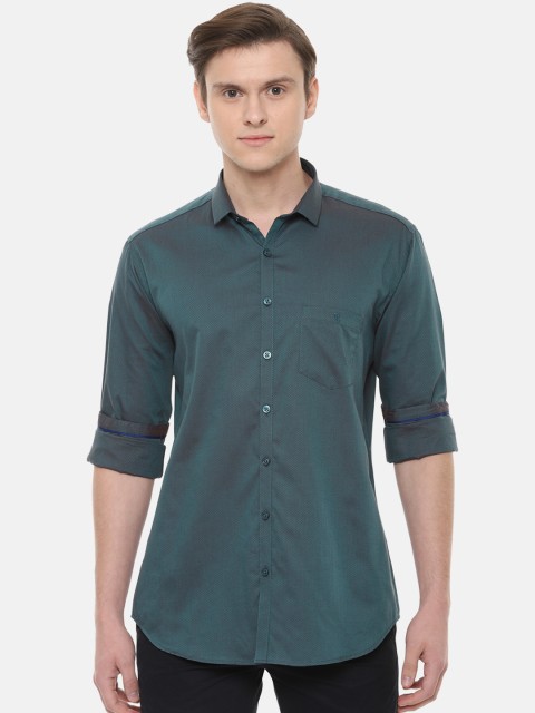 

V Dot Men Green Slim Fit Self Design Casual Shirt