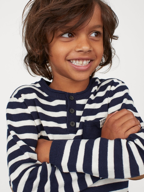 

H&M Boys Blue & White Striped Fine Knit Cotton Jumper