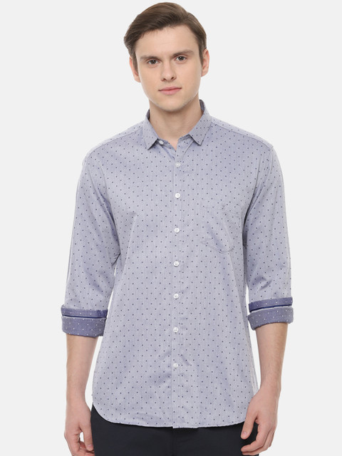 

V Dot Men Blue Slim Fit Printed Casual Shirt