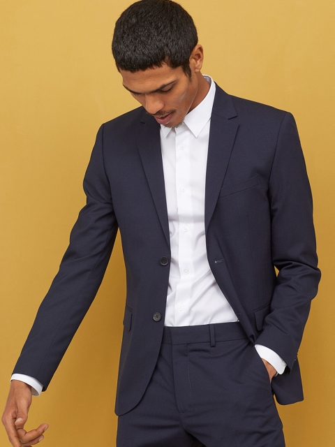 

H&M Men Blue Solid Wool Jacket Slim Fit
