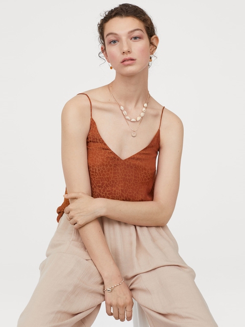 H&M Women Rust Orange Printed V-neck Strappy Top