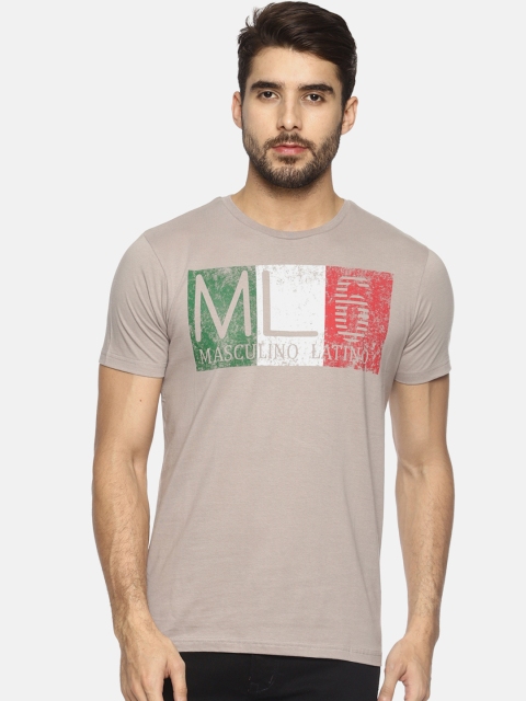 

Masculino Latino Men Taupe Printed Round Neck T-shirt