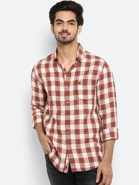 

Mufti Men White & Maroon Slim Fit Checked Casual Shirt
