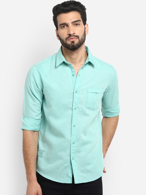 

Mufti Men Sea Green Slim Fit Solid Casual Shirt