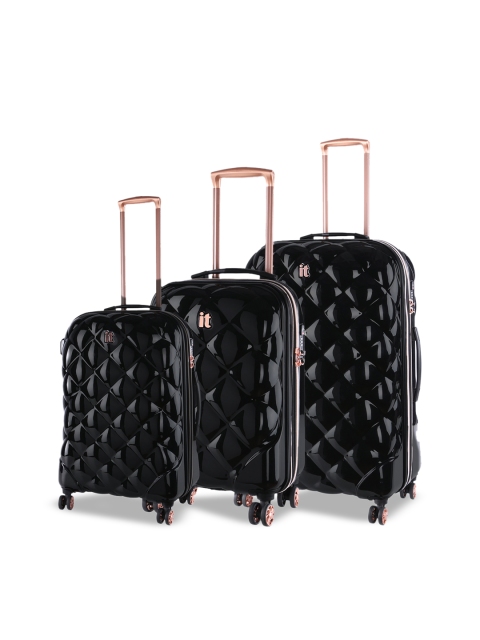 

IT Luggage Set of 3 Black Textured St.Tropez Deux Hard-Sided Trolley Bags