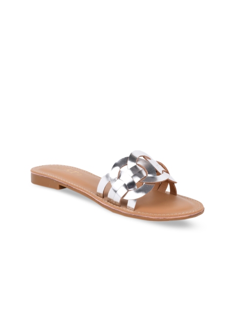 

GNIST Women Silver-Toned Solid Open Toe Flats