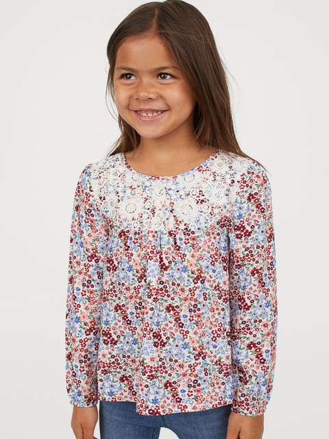 

H&M Girls Red & Blue Blouse With A Lace Yoke