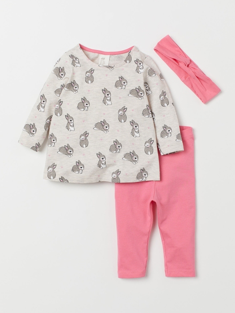 

H&M Girls Beige & Pink Printed 3-Piece Jersey Set