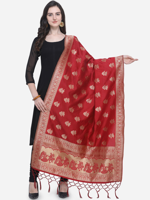 

Satrani Maroon Banarasi Jacquard Woven Design Dupatta