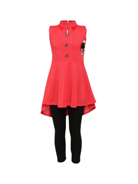 

Aarika Girls Red & Black Solid Tunic with Leggings