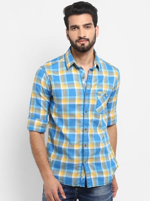 

Mufti Men Blue & Yellow Slim Fit Checked Casual Shirt