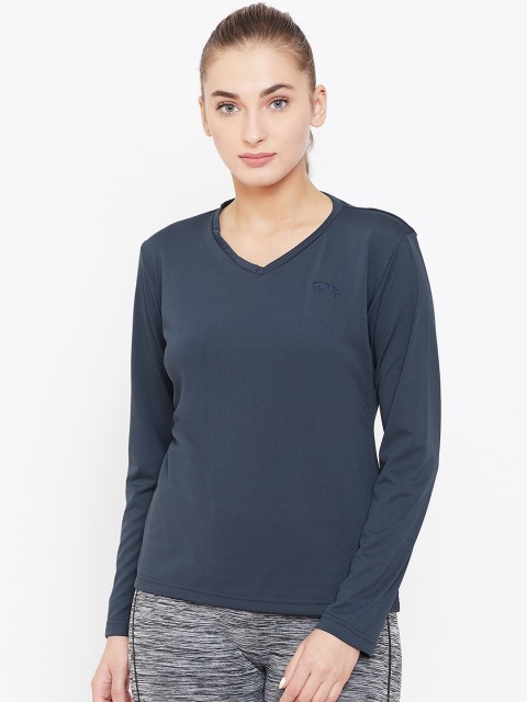 

JUMP USA Women Navy Blue Solid V-Neck T-shirt
