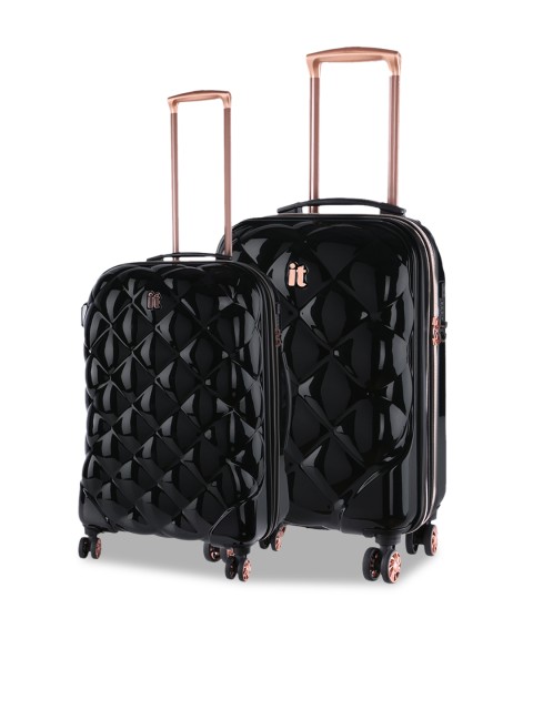 

IT Luggage Set of 2 Black Textured St.Tropez Deux Hard-Sided Trolley Bags