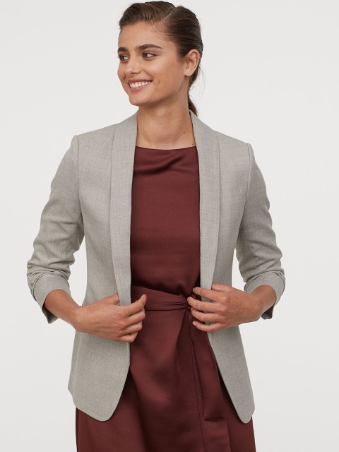 

H&M Women Beige Solid Shawl Collar Jacket