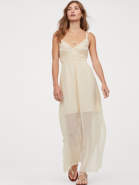 H&M Women Beige V-Neck Maxi Dress