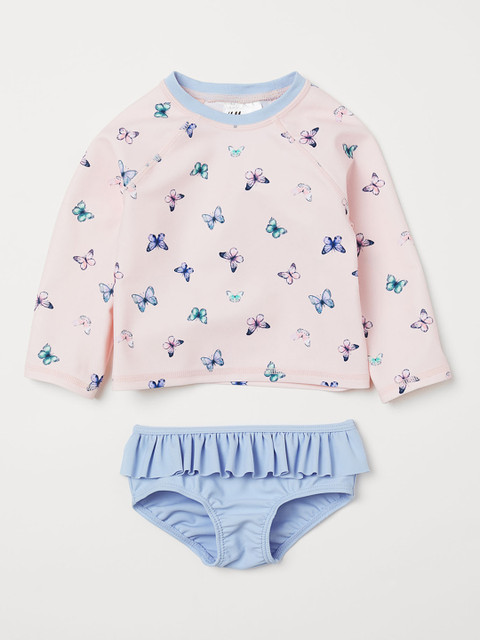 

H&M Girls Pink & Blue Printed Swim Set With UPF 50 0737892001