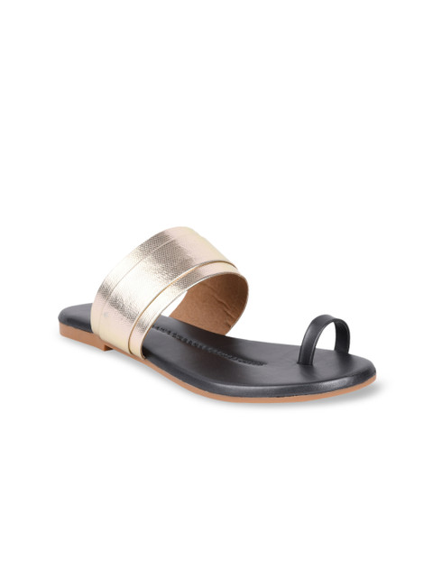 

GNIST Women Gold-Toned & Black Colourblocked One Toe Flats