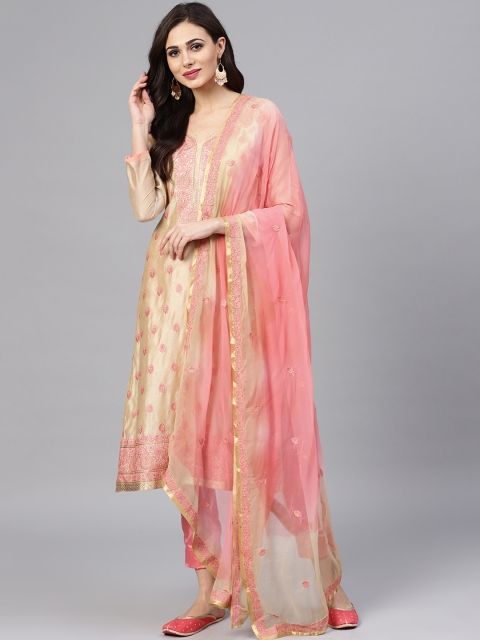 

Saree mall Beige & Peach-Coloured Cotton Blend Unstitched Dress Material