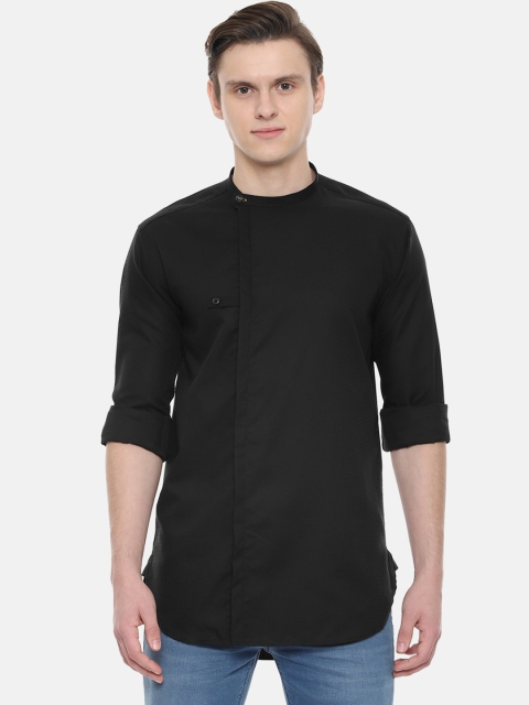 

V Dot Men Black Slim Fit Solid Casual Shirt