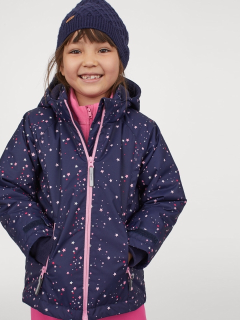 

H&M Girls Navy Blue Printed Water-Repellent Jacket