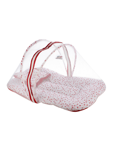 

Superminis Kids Red & White Printed Cotton Bedding With Mosquito Net