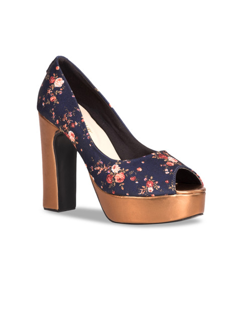 

Kraft Cellar Women Navy Blue & Copper-Toned Printed Pumps