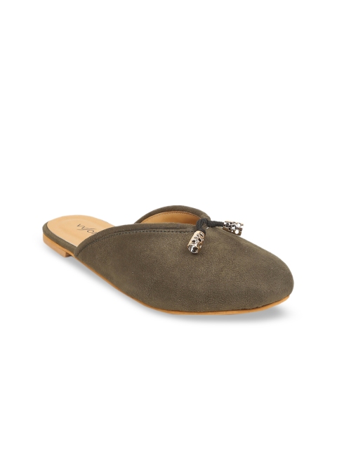 

VALIOSAA Women Olive Green Solid Mules