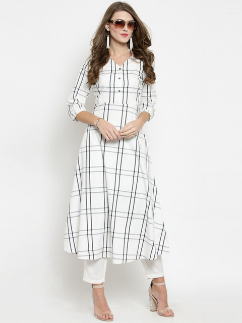 

Sera Women White & Black Checked A-Line Kurta
