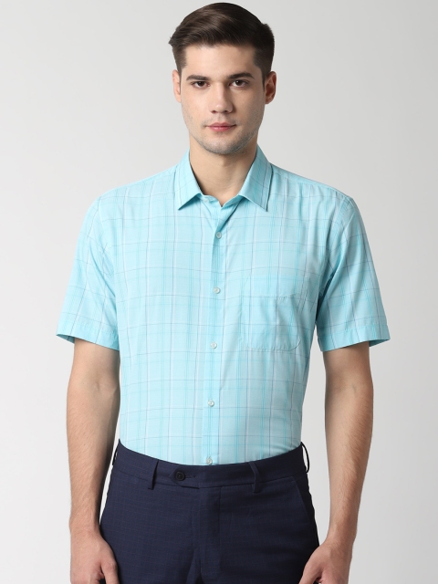 

Peter England Men Turquoise Blue Regular Fit Checked Formal Shirt