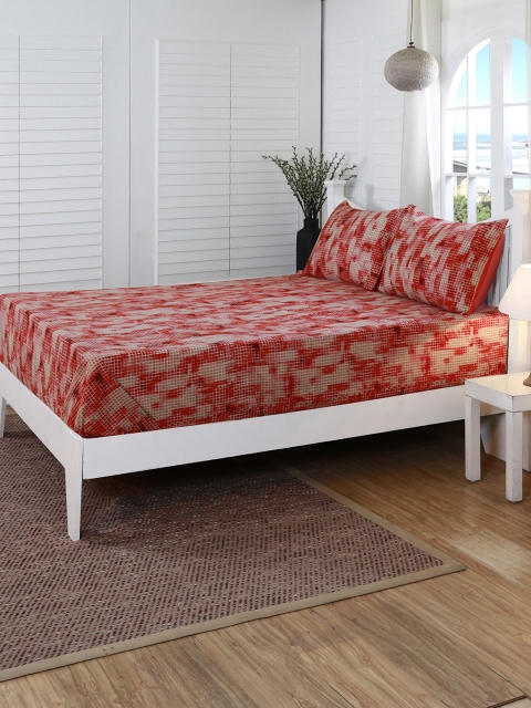 

MASPAR Red Abstract 210 TC Cotton 1 King Bedsheet with 2 Pillow Covers