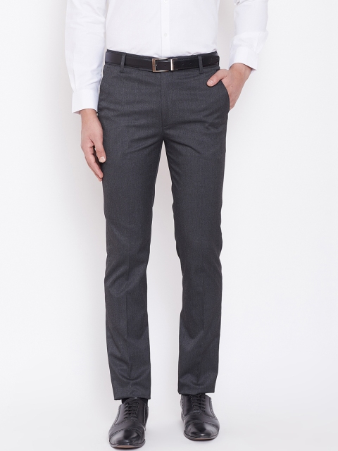 

Canary London Men Charcoal Grey Smart Slim Fit Solid Formal Trousers