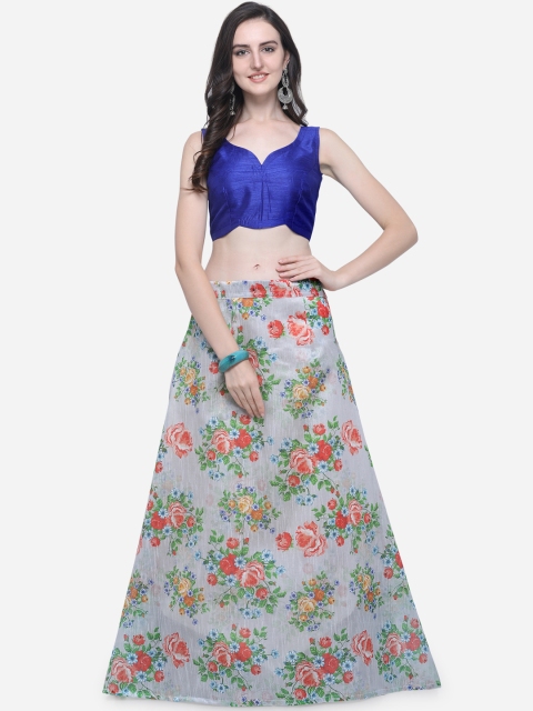

Satrani Grey & Blue Floral Print Bhaghalpuri Silk Lehenga with Unstiched Choli