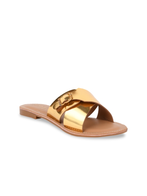

GNIST Women Gold-Toned Solid Open Toe Flats