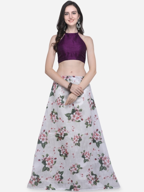 

Satrani Grey & Purple Floral Print Bhaghalpuri Silk Lehenga with Unstiched Choli