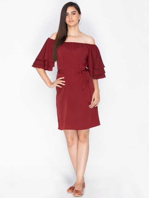

sassystripes Women Maroon Solid A-Line Dress